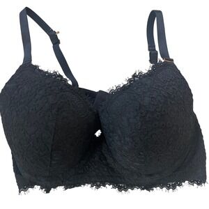 Aerie Real Power Black Floral Lace Balconette Bra 36D Underwire Adjustable Strap